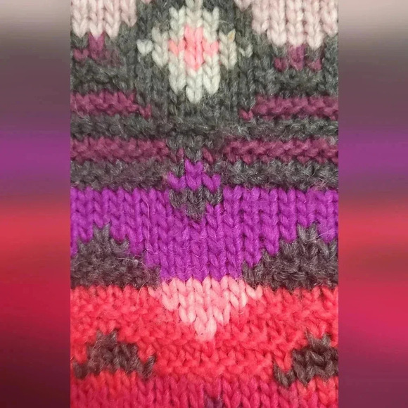 American Eagle Sweater Fair Isle Crew Neck wool blend Purple Orange Pinks Size L - Picture 10 of 13